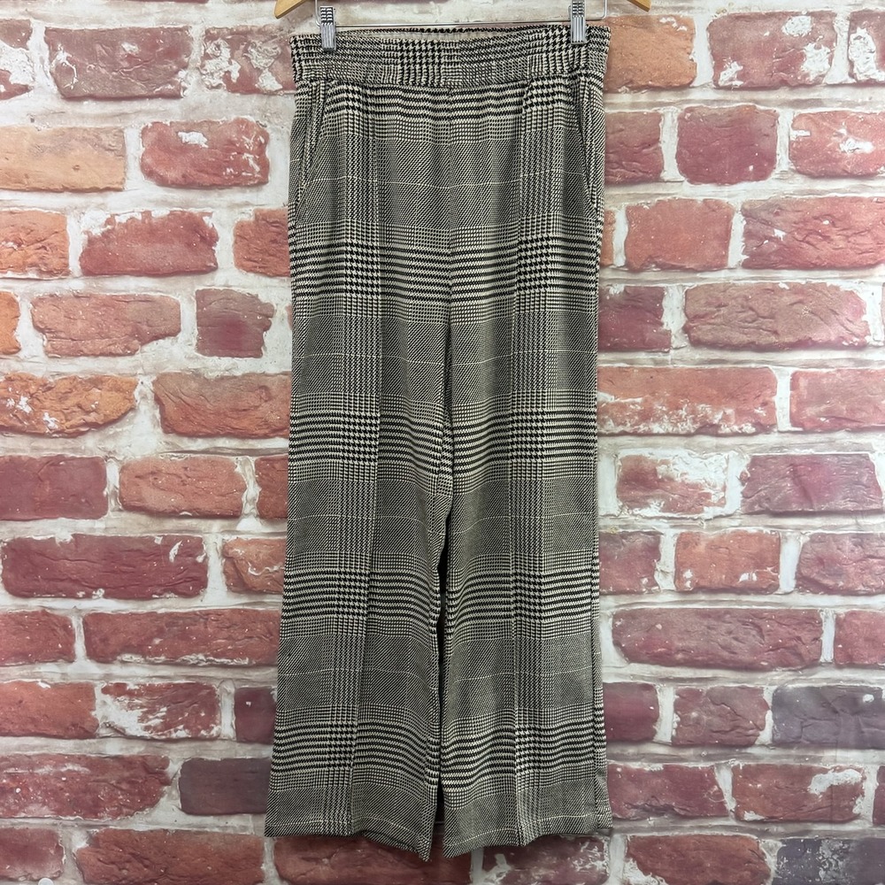 H&M Dress Pants Womens 6 Brown Cream Houndstooth Plaid Work Career Wear Trousers